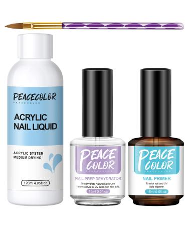 PEACECOLOR 120ML Acrylic Liquid Monomer Kit with Nail Art Pen Brush Nail Prep Dehydrator and Primer Set Professional Non-Yellowing for Acrylic Nails Art DIY at Home Beauty Gifts color 185
