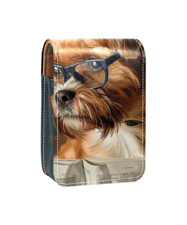 Lipstick Case Leather Lip Gloss Lipstick Organizer with Mirror Mini Lipstick Holder Bag Brussels Griffon Dog Reading Book G465q4jtyo