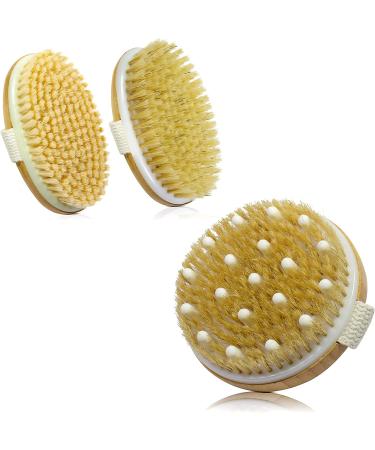GiimiBash Bamboo Dry Body Brushes Dry Body Brush for Dry Skin Blood Circulation Cellulite Treatment Wet and Dry Brush Suitable for All Kinds of Skin with Soft and Stiff Bristles