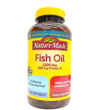 Nature Made Fish Oil 1200 mg (360 mg Omega-3) 200 Liquid Softgels | Omega-3 Supplement - Buy Online on GoSupps.com