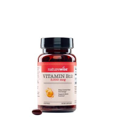 NatureWise Vitamin B12 3000 mcg - Extra Strength - Supplement for Supporting Energy Levels Mental Clarity Nervous System Health - Easy-to-Swallow Soy and Gluten-Free Non-GMO - 60 Softgels