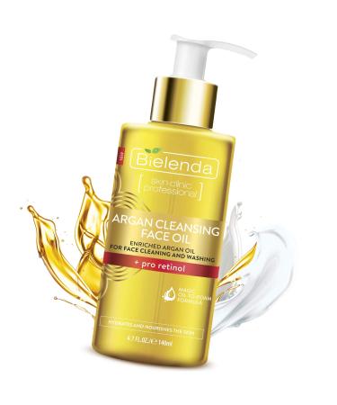 Bielenda Argan Face Oil - Essential Face Treatment Cleans Removes Makeup Deeply Moisturizes And Nourishes The Skin - Anti-Aging Effect Against Wrinkles - Argan Cleansing Face Oil With Pro-Retinol - 140 ml