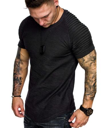 COOFANDY Men's Muscle T-Shirt Pleated Raglan Sleeve Bodybuilding Gym Tee Short Sleeve Fashion Workout Shirts Hipster Shirt X-Large Black