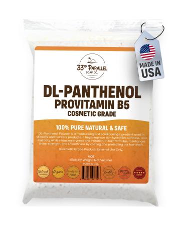 Pure DL-Panthenol Powder (4oz) | Provitamin B5 Powder, Cosmetic Grade | For Hair Care, Skin Care, Nails Deep Moisturizer, Panthenol Cream, Hair Conditioner, Shampoo, Soap, Lotion | 4 OUNCES