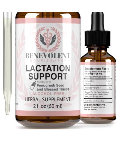 Lactation Supplement Breastfeeding Support Liquid - Breast Milk Supply Increase for Mothers  Organic Drops of Fenugreek Blessed Thistle Goats Rue Herb  100% 2X Absorption No Alcohol or Sugar
