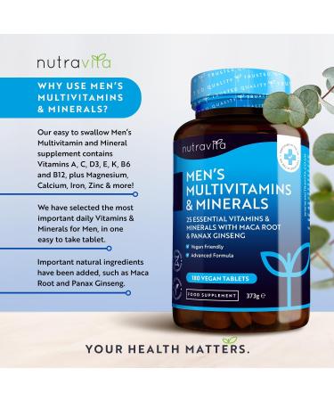 Nutravita Men's Multivitamins & Minerals with Maca Root & Panax Ginseng - 180 Vegan Tablets | No Fillers | Made in UK - Buy Online on GoSupps.com