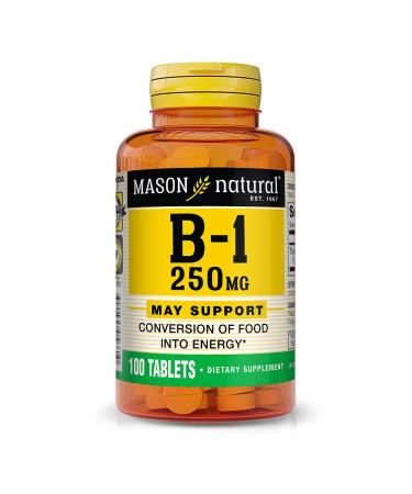 Mason Natural, Vitamin B-1 Thiamine Tablets, 250 Mg, 100-Count Bottle, Dietary Supplement Supports Energy Production and Healthy Metabolism, Helps Break Down Fats and Protein 100.0
