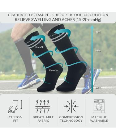 360 RELIEF - Flight Compression Socks Supports | Blood Circulation Travel Work S-M Black with 2 White lines - Buy Online on GoSupps.com