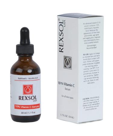 REXSOL 10% Vitamin C Serum - Anti-Wrinkle & Firming | With Hyaluronic Acid Chamomile & Grape Seed Extract | Prevent Photo-Aging & Antioxidant Protection | 50ml - Buy Online on GoSupps.com