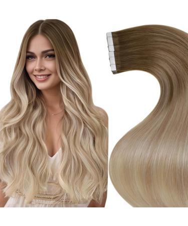 Laavoo invisible tape in Extensions real hair ombre blond real hair tape extensions balayage light brown to Ashblond Platinblond Remy hair extensions real hair tape 30cm 20pcs 30g #8/18/60 30cm-20Pcs 2.6/60