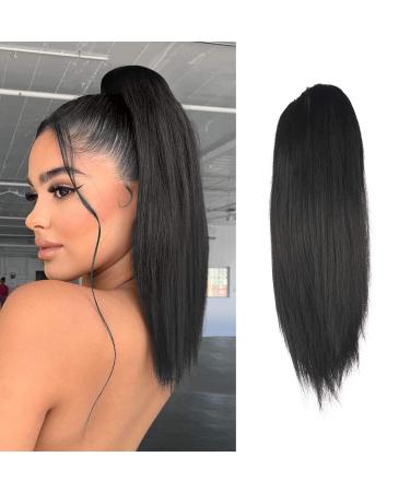 FESHFEN Straight Drawstring Ponytail Extension Natural Synthetic Long Pony Tails Hairpieces Clip in Ponytails Extensions for Women Girls Natural Black 14 inch 14 Inch (Pack of 1) Natural Black 1#-Drawstring