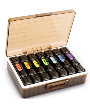 YUSHAN Travel Pill Organizer 4 Times a Day Weekly Pill Box Contains 7 Cute Medicine Organizer Premium Material & BPA-free Pill Case to Storage Vitamins/Fish Oil/Supplements. "Chocolate - Standard 4 Times a day New 2023