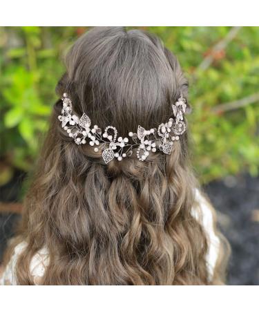 IYOU Princess Crystal Headpiece Silver Flower Wedding Headband Pearl Holy Communion Hair Accessories for Flower Girl Bride Bridesmaid - Buy Online on GoSupps.com