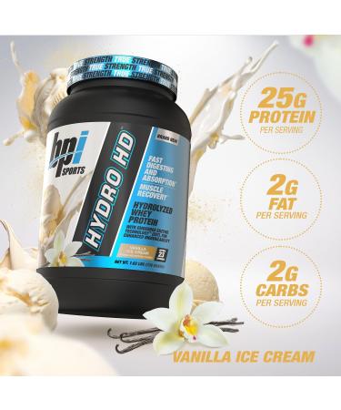 Buy BPI Sports Hydro HD 100% Hydrolyzed Whey Protein Powder - 25g Protein Low Carb Fast Absorbing - Vanilla Ice Cream (68 Servings) | International Shipping Available - Buy Online on GoSupps.com
