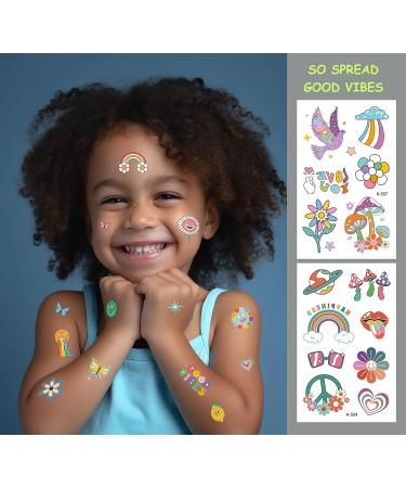 Groovy 70s Glow in the Dark Temporary Tattoos - Flower Power & Hippie Stickers for Girls' Birthday Party - Buy Online on GoSupps.com
