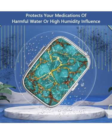 Portable 2-Compartment Pill Organizer - Turquoise Green Marble Medicine Box | Decorative Vitamin Storage Gift - Buy Online on GoSupps.com