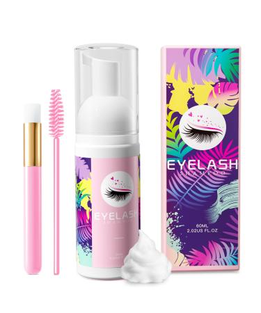 Buqikma Lash Shampoo for Lash Extensions 60Ml/2.11fl.Oz Eyelash Extension Cleanser Gentle Foaming Eyelash Shampoo Bath Eyelash Cleaning Kit with Lash Shampoo Brush Mascara Brush for Salon Home Care 1PC Pink Kit