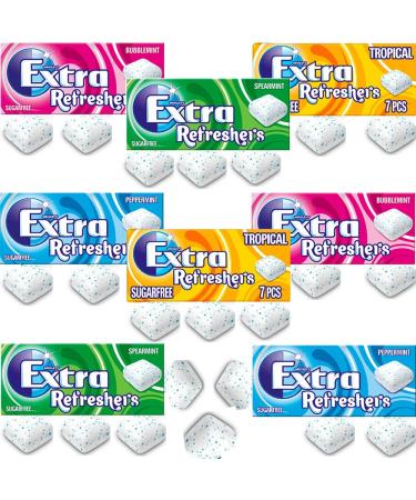 8 x Mixed Wrigley's Extra Refreshers Sugar Free Chewing Packs 15.6g (Bubblemint Spearmint Tropical Peppermint)