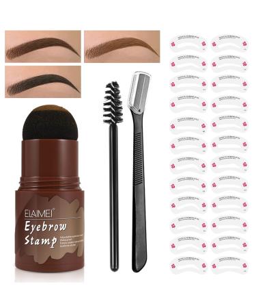 Eyebrow Stamp Stencil Kit  Professional Waterproof Long Lasting Buildable Eyebrow Powder Stamp Makeup Tools with 10 Styles Reusable Eyebrow Stencils  2 Eyebrow Pen Brushes (with Eyebrow Knife  Medium Brown)