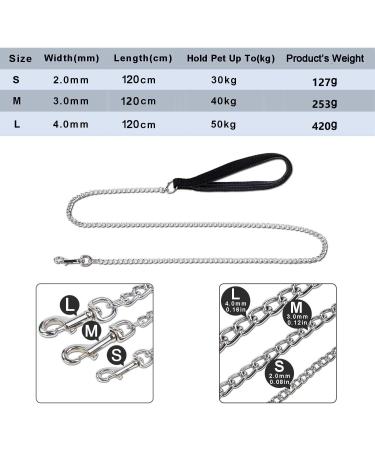 Petom Strong Metal Dog Leash - 120cm with PU Leather & Padded Handle for All Dog Sizes - Buy Online on GoSupps.com