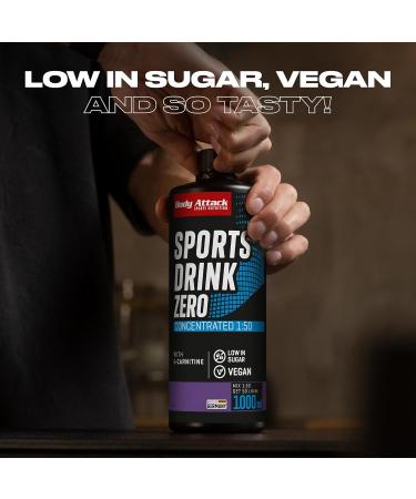 Body Attack Zero Sports Drink - Blood Orange 1000 ML | Vegan Energy Drink Concentrate | Low Sugar Low Fat | 200 Portions | Made in Germany | Vitamins & Minerals - Buy Online on GoSupps.com