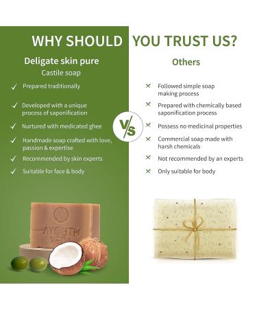 Delicate Skin Pure Castile Soap - Handmade with Tulsi Neem Coconut & Olive Oil | Cleansing & Rejuvenating Natural Soap for Sensitive Skin - Buy Online on GoSupps.com