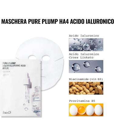 Face D Pure Plump Fabric Face Mask with Ha4 hyaluronic acid and provitamin B5 with moisturizing and filling effect 5 pieces 250 g - Buy Online on GoSupps.com