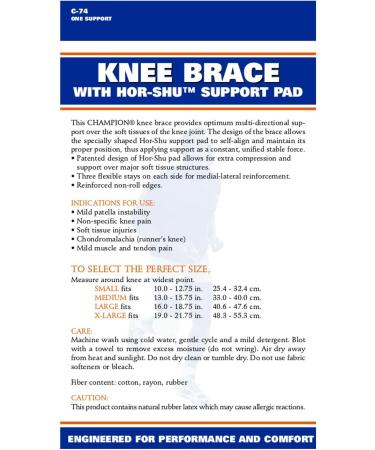 CHAMPION Knee Brace with Hor-Shu Support Pad - Medium White | Optimal Support for Comfort & Stability | Shop Internationally - Buy Online on GoSupps.com