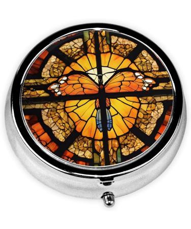 Orange Butterfly Mini Round Pill Box | 3 Compartment Portable Pill Organizer for Travel Home & Office - Buy Online on GoSupps.com