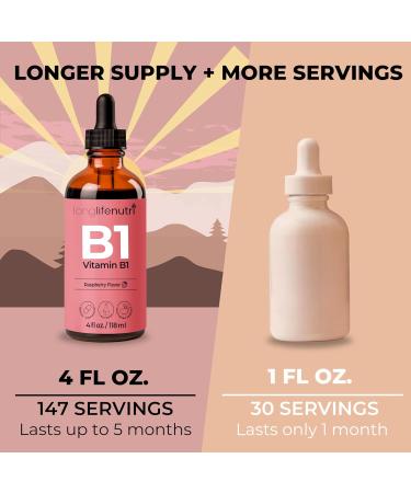 LongLifeNutri Vitamin B1 Liquid Drops - Thiamine Mononitrate Organic Supplement for Energy and Nerve Health Fast Absorption 4 FL OZ 5-Month Supply Lab Tested Made in USA 4 Fl Oz (Pack of 1) - Buy Online on GoSupps.com