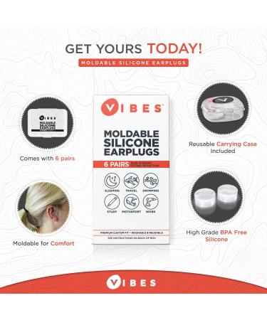 6 Pairs Vibes Silicone Ear Plugs - Custom Moldable Gel, Waterproof, 32 dB Noise Reduction for Sleep, Travel, Swimming, Studying, Construction - Buy Online on GoSupps.com