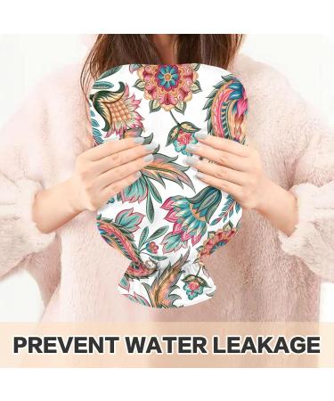 NAANLE 2L Transparent Hot Water Bottle with Paisley Flower Cover | Large Heat Therapy for Menstrual Cramps & Pain Relief - Ideal for Hands & Feet - Buy Online on GoSupps.com