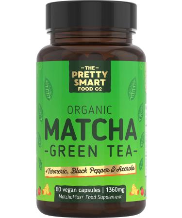 Green Tea Extract Capsules - Organic Matcha Green Tea Tablets - Boosted with Turmeric Acerola Cherry & Black Pepper - 1360MG Complex - Green Tea Supplement - 60 Capsules - UK Made