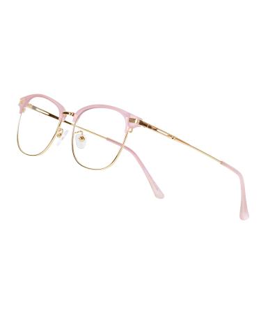Joxigo computer glasses Blue light filter women men without strength with glasses case UV protective glasses against headache eye fatigue gaming glasses for PC TV tablet pink + gold