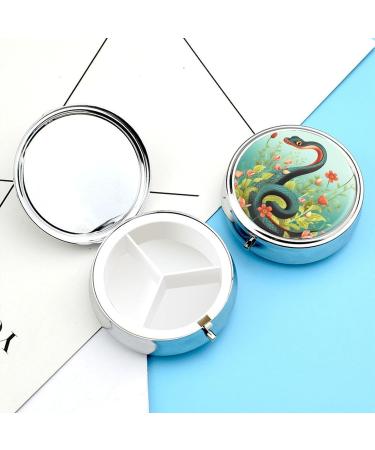Travel Pill Box - 3 Compartment Portable Organizer with Snake & Flower Print | Small Medicine Case for Purse & Pocket - Buy Online on GoSupps.com