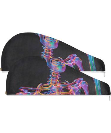 Skull Wave Hand Hair Towel 2 Pack - Super Absorbent Quick Dry Hair Turbans for Women & Girls - Buy Online on GoSupps.com