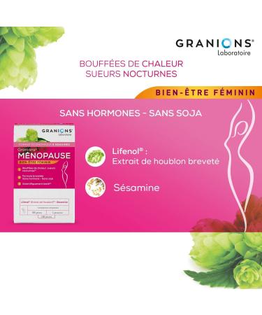 Menopause Granions Softgels | Anti Hot Flushing Treatment | Tested and Approved for Pre-Menopause and Menopause - Relies All Symptoms | Hormone Free Soy Free | FR Brand | 56 Capsules - Buy Online on GoSupps.com