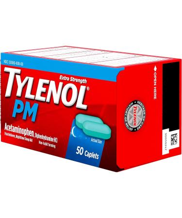 Tylenol PM Extra Strength Caplets - 500mg Acetaminophen & 25mg Diphenhydramine for Nighttime Pain Relief - Non-Habit Forming - 50 ct - Buy Online on GoSupps.com