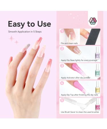SAVILAND Dip Powder Liquid Set - 4 Pcs Nail Dipping Liquid Kit for Home DIY & Salon Art | Base Activator Top Coat & Brush Saver (15 ml Each - Buy Online on GoSupps.com