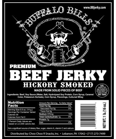 Buffalo Bills Hickory Smoked Beef Jerky 16oz - Premium Hickory Flavored Snack Pieces - Buy Online on GoSupps.com