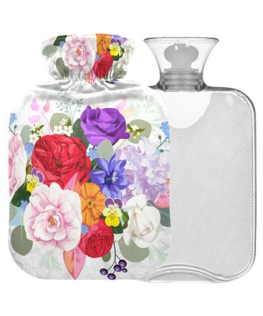 NAANLE hot water bottle with lid flowers Flower bouquets Transparent hot water bottle heat bottle for back pain relief handfoot warmer neck hot and cold therapy 2l