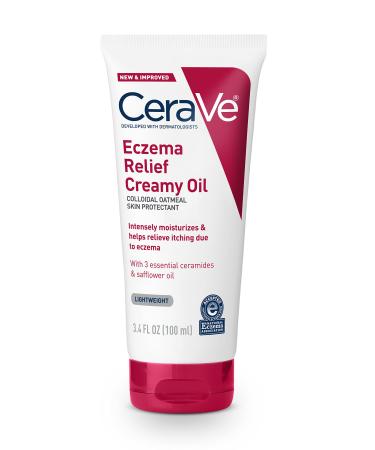 CeraVe Eczema Relief Creamy Body Oil Eczema Calming Cream With Colloidal Oatmeal & Safflower Oil For Dry Skin & Itchy Skin Relief Steroid Free & Paraben Free 3.4 Ounce 3.4 Fl Oz (Pack of 1)
