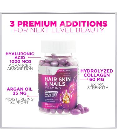 Hair Vitamins for Women for Hair Growth - Argan-Infused Supplement with Collagen Biotin and Hyaluronic Acid - Supports Faster Hair Growth Skin & Nails Beauty Vitamins Bottled in USA - 120 Softgels 120 Count (Pack of 1) - Buy Online on GoSupps.com