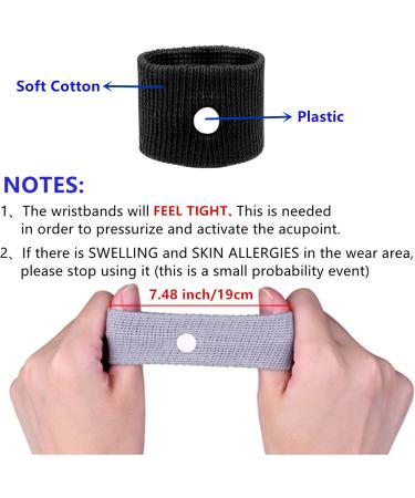 Plus Size Travel Sickness Bands - 2 Pairs Wide Wrists Anti-Nausea Wristbands for Morning Sickness Relief in Pregnancy and Motion Sickness in Car, Sea, Cruise, Flying - Black/Grey (Plus Size) - Buy Online on GoSupps.com