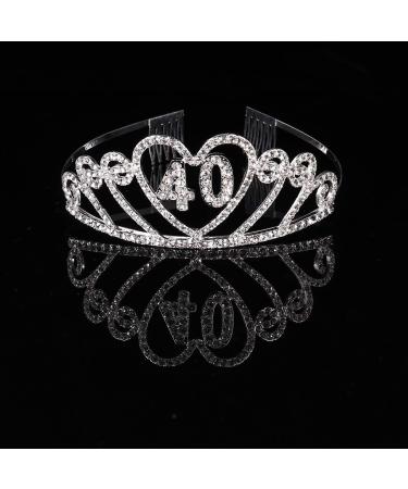 40th Birthday Tiara Rhinestone Crown with Hair Comb 40th Happy Birthday Crown Birthday Party Decorations for Women Girls Crown Silver - Buy Online on GoSupps.com