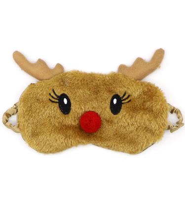 Eye Mask for Sleeping Christmas Reindeer Eye Masks Soft Fluffy Plush Sleep Mask Novelty Blindfold Breathable Silk Eye Cover for Women Men Girls Kids Night Nap Travel Meditation A7DWMRYZ (Brown)