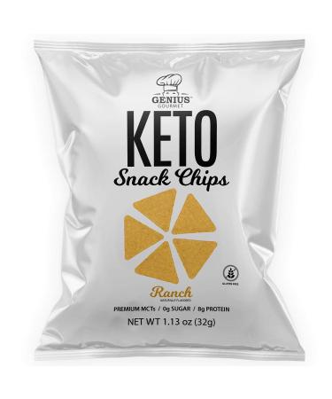 Genius Gourmet Protein Keto Chips, Low Carb, Premium MCTs, Gluten Free, Keto Snack (Ranch), Pack of 8, 1.13 oz. (32 g) Each Ranch 1.13 Ounce (Pack of 8)