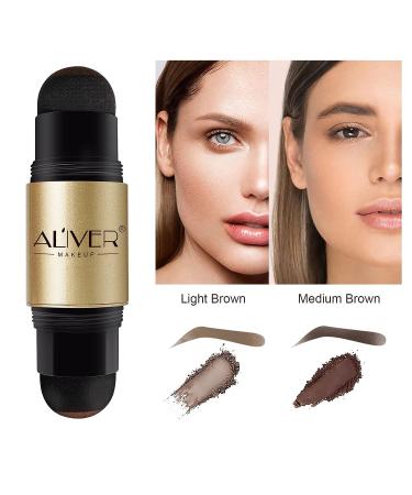 Dual Color Eyebrow Stamp Stencil Kit - Waterproof One Step Brow Powder Stamp with 24 Reusable Stencils and Tools - Medium Brown & Light Brown - Buy Online on GoSupps.com