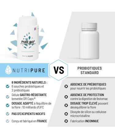 Nutripure | Pure Bio | Ferments Lactiques 10 Mds d UFC | Lactobacillus & Bifidobact ries vivants | 6 Souches Biodisponibles | 60 G lules Gastro-R sistantes | Fabriqu in France - Buy Online on GoSupps.com