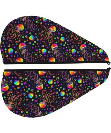 Rainbow Jellyfishes Microfiber Hair Towel - Super Absorbent Coral Velvet Wrap for Long & Curly Hair - Quick Dry Cap for Women - Buy Online on GoSupps.com